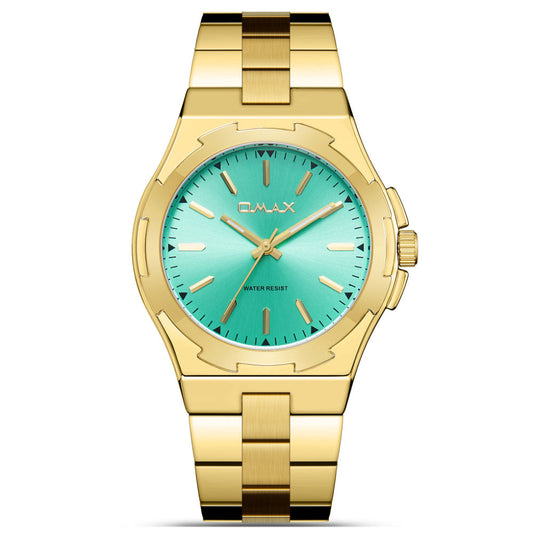 Omax Two-Tone Men's Watch, Aqua Dial, Gold Accents Stainless Steel, Water Resistant
