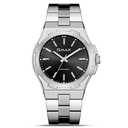 Omax Two-Tone Men's Watch, Black Dial, Silver Accents Stainless Steel, Water Resistant