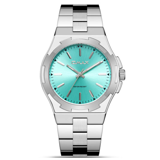 Omax Two-Tone Men's Watch, Turquoise Dial, Silver Accents Stainless Steel, Water Resistant