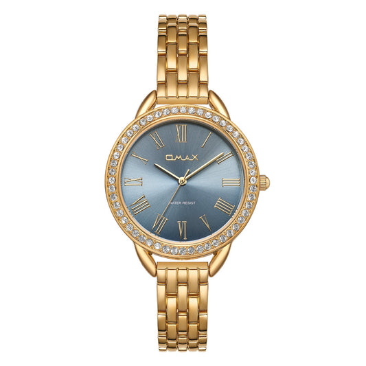 Omax Women’s Watch, Roman Numerals Grey Dial, Crystal Bezel, Stainless Steel, Water Resistant