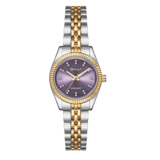 Omax Ultra Slim Women's Watch, Grey Dial, Gold Bezel, Stainless Steel, Water Resistant