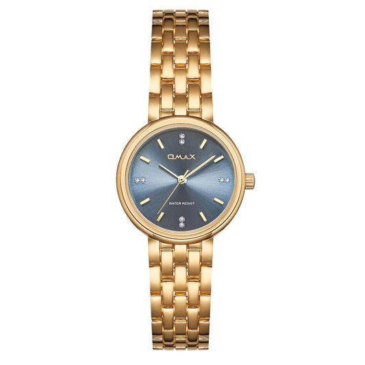 Omax Gold Women’s Watch, Grey Round Dial, Crystal Bezel, Elegant Design, Stainless Steel, Waterproof
